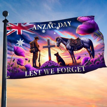 Discover Anzac Day Australia Animals in War Purple Poppy Grommet Flag