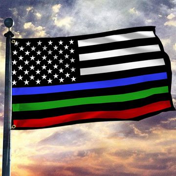 Discover Police Military and Fire Thin Line USA Blue Green Red Line Grommet Flag