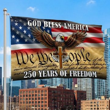 Discover We The People Patriotic Eagle Cross 250 Years of Freedom Grommet Flag