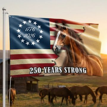 Discover 250 Years Strong Horse American Grommet Flag for Farm Patriotic Decor 3-Day Shipping