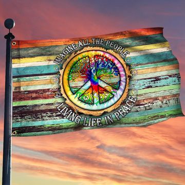 Discover Woodstock flag, Peace Sign Hippie, Imagine All The People Living Life In Peace Grommet Flag