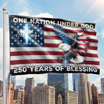 Discover 250 Years of Blessing American Grommet Flag, One Nation Under God Eagle Cross Decoration