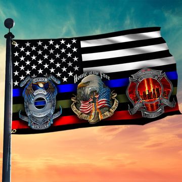 Discover Police Military and Fire Thin Line USA Grommet Flag, Blue Green Red Line