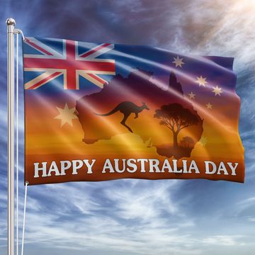 Discover Happy Australia Day 26th January, Kangaroo Australian Map Grommet Flag