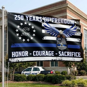 Discover Police Thin Blue Line Flag, 250 Years of Freedom with Eagle Grommet Flag