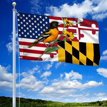 Discover Maryland Grommet Flag Baltimore Oriole And Black-eyed Susan