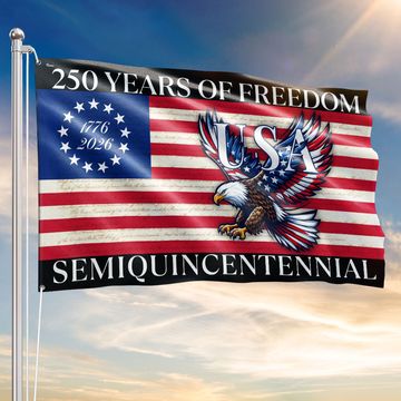 Discover 250 Years Of Freedom Flag | USA Bald Eagle Patriotic 250th Grommet Flag