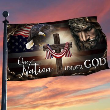 Discover One Nation Under God. Christian Cross American Grommet Flag