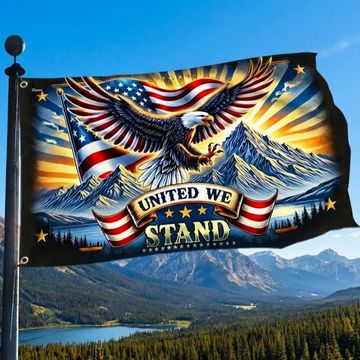 Discover United We Stand Eagle Patriotism Grommet Flag  3-Day Shipping