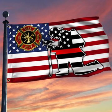 Discover Kneeling Firefighter Thin Red Line Grommet Flag THB3844GFv1