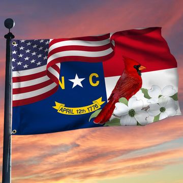 Discover North Carolina State Cardinal and Dogwood Flower Grommet Flag MLN1141GFv4