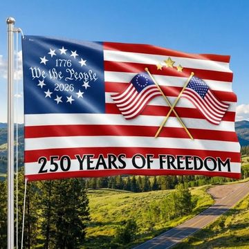 Discover 250 Years of Freedom Flag, 250th Anniversary Semiquincentennial American Grommet Flag