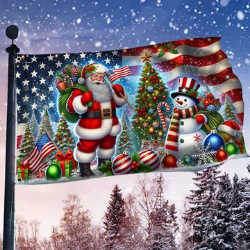 Discover Christmas American With Santa Claus and Snowman Christmas Tree Grommet Flag