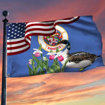 Discover Minnesota State Lady's Slipper Flower and Loon Grommet Flag MLN1141GFv42