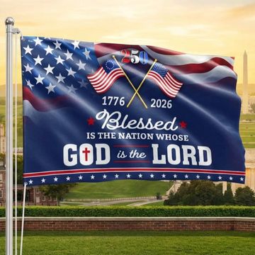 Discover 250 Years of America Blessed is Nation 1776 2026 Patriotic Grommet Flag
