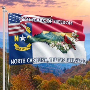 Discover NC Patriotic Grommet Flag, 250 Years North Carolina Tar Heel State Cardinal Dogwood Flower Decor
