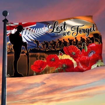 Discover Lest We Forget, New Zealand Anzac Day Veteran Grommet Flag