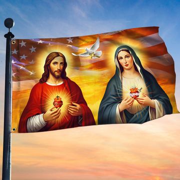 Discover Flagwix American Flag - Sacred Heart of Jesus And Mary American Grommet Flag 3-Day Shipping