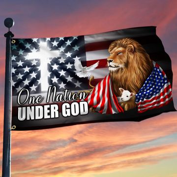 Discover Cross Lion American Grommet Flag One Nation Under God