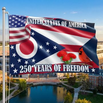 Discover Ohio Flag, 250 Years of America Ohio State US Grommet Flag