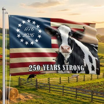 Discover 250 Years Strong Dairy Cow American Grommet Flag for Farm Patriotic Decor