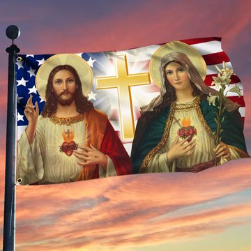 Discover Jesus And Mary Grommet Flag Two Loving Hearts