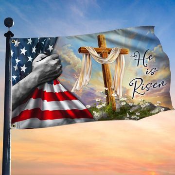 Discover Jesus Christian Cross Easter Resurrection of Jesus He Is Risen Grommet Flag