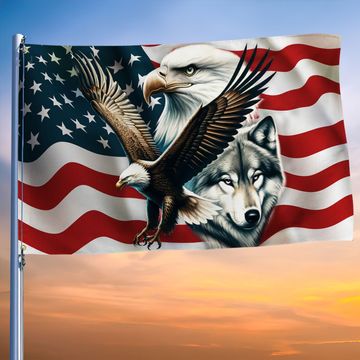 Discover Eagle and Wolf American Grommet Flag