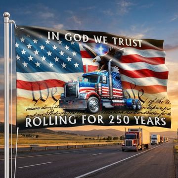 Discover 250 Years America Rolling American Grommet Flag, Truck Driver Christ Patriotic Decor