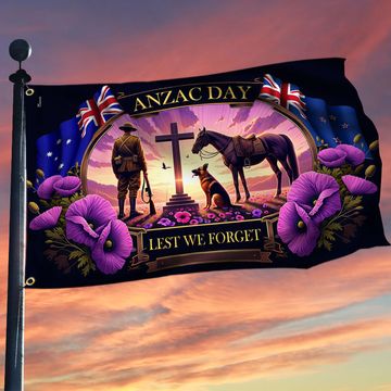 Discover Anzac Day Animals in War Purple Poppy Grommet Flag