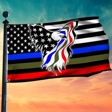 Discover Police Military and Fire Thin Line Eagle Grommet Flag USA Blue Green Red Line Flag