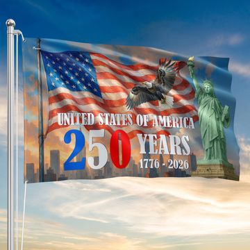 Discover American Grommet Flag - 250th Anniversary Patriotic Canvas Flag with Eagle & Statue of Liberty for 4th of July