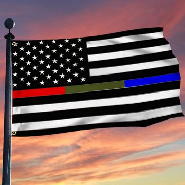 Discover Police Military and Fire Thin Line USA Blue Green Red Line Grommet Flag