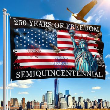 Discover 250 Years of Freedom Grommet Flag - Patriotic Semiquincentennial American Flag