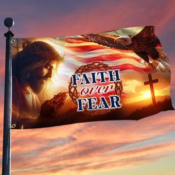 Discover Jesus Christ Eagle Faith Over Fear Grommet Flag  3-Day Shipping