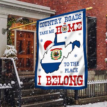 Discover West Virginia Christmas Flag Country Roads Take Me Home To The Place I Belong
