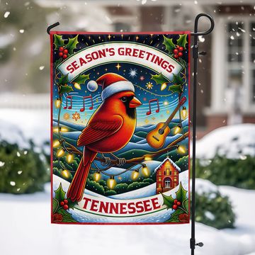 Discover Tennessee Christmas Cardinal Season's Greetings Merry Christmas Flag