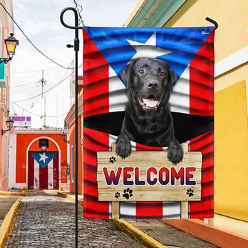 Discover Black Labrador Dog Welcome Puerto Rican Flag