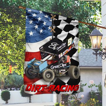 Discover Sprint Car Dirt Track Racing Checked and American Flag