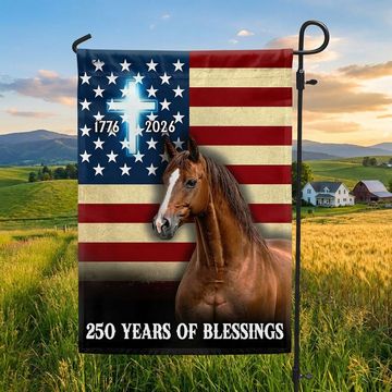 Discover Horse American Flag, 250 Years of Blessings Christian Cross US Flag