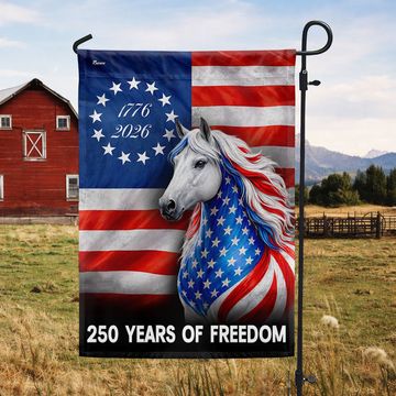 Discover Horse Farmhouse Flag, 250 Years Strong Patriotic White Horse US Flag