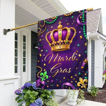 Discover Happy Mardi Gras Flag, Crown of the King, Carnival Decor