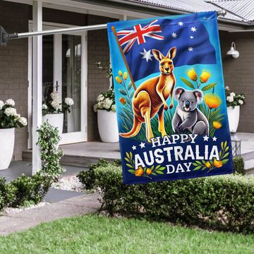Discover Happy Australia Day Koala and  Kangaroo Flag