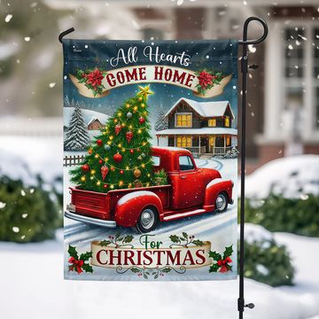 Discover Christmas Red Pickup Truck Flag All Hearts Come Home For Christmas Flag