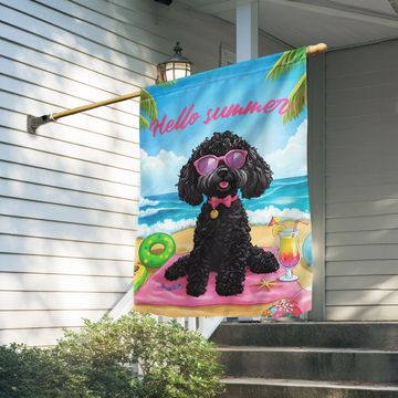 Discover Hello Summer Sea Beach Dog Flag - Black Poodle Flag for Dog Lovers