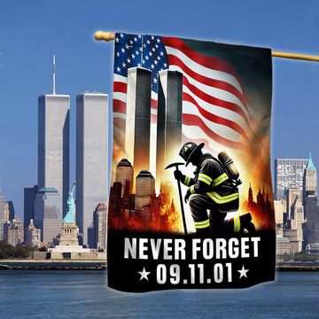 Discover Patriot Day 343 Firefighter Never Forget 9/11 Memorial Day Kneeling Firefighter Flag