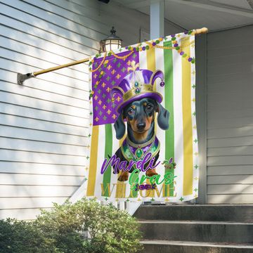 Discover Dachshund King Queen of Mardi Gras Flag - Dog Welcome Flag for Decor