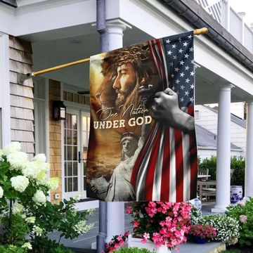 Discover One Nation Under God Jesus Lion American Flag 3-Day Shipping