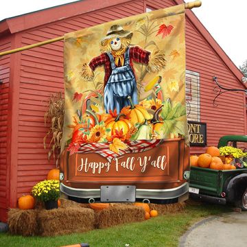 Discover Happy Fall Y'all Scarecrow Flag