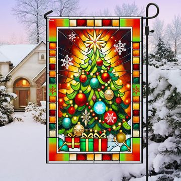 Discover Stained Glass Christmas Tree Flag